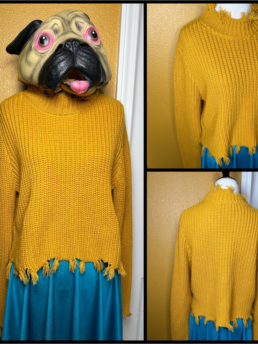 LOVE TREE, raw edged mustard sweater!!